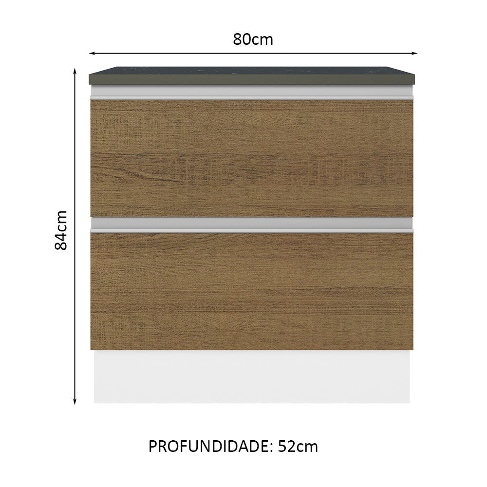 Balcão Madesa Acordes 100% MDF 80 cm 2 Gavetas Branco/Rustic
