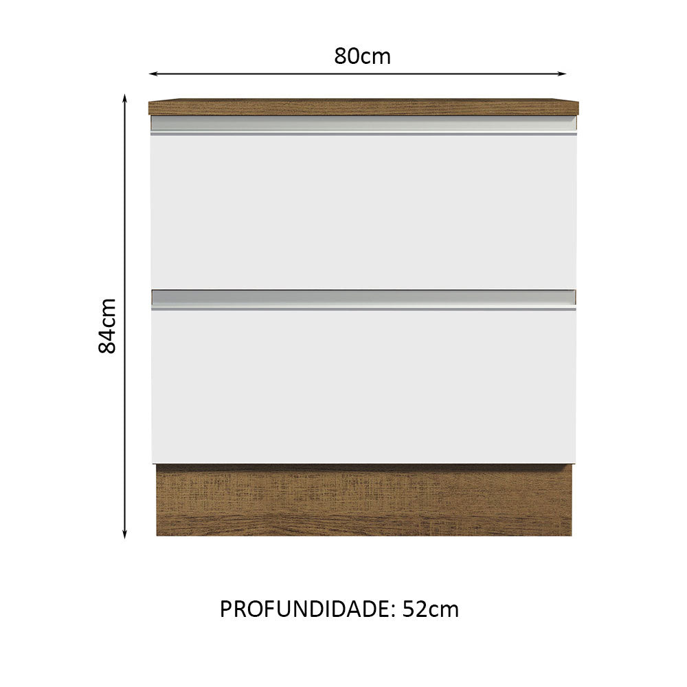 Balcão 80 cm 2 Gavetas Rustic/Branco Glamy Madesa