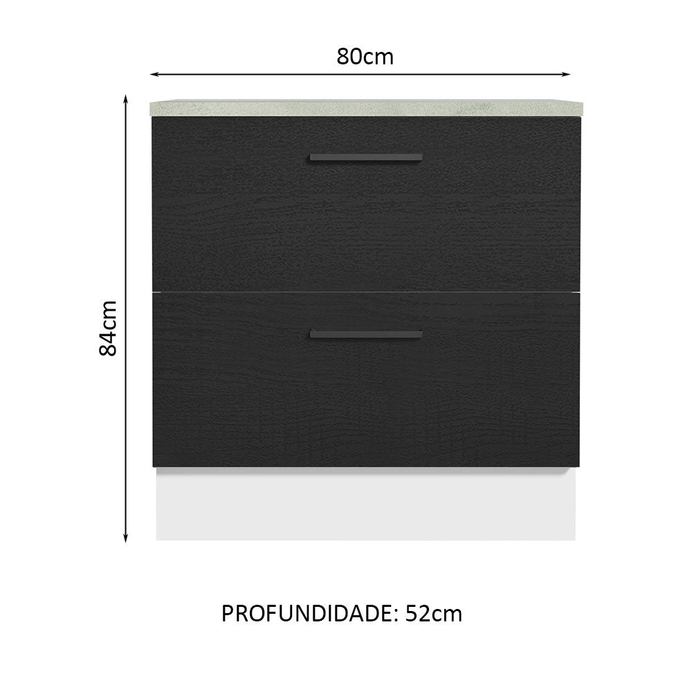 Balcão 80 cm 2 Gavetas Branco/Preto Agata Madesa