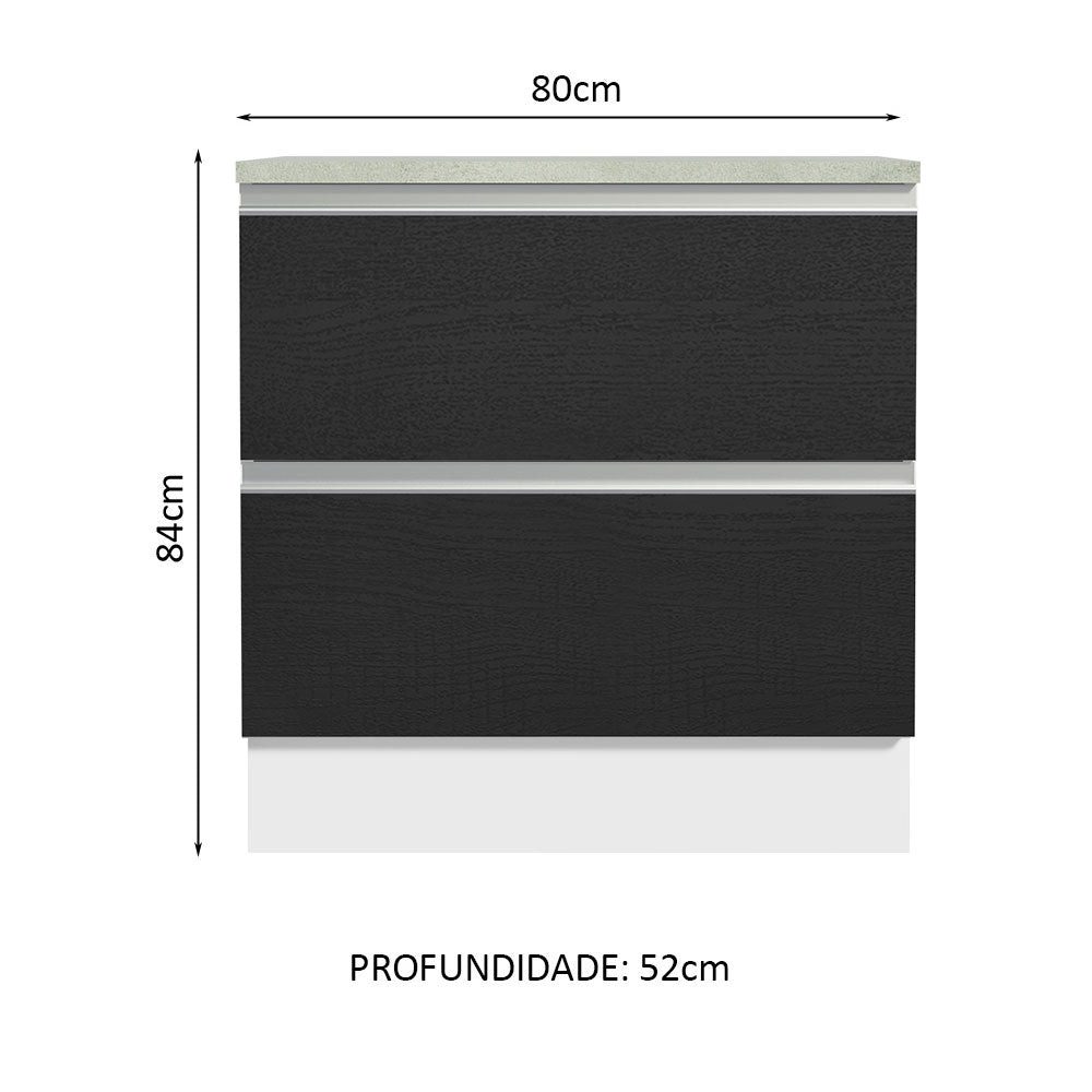 Balcão 80 cm 2 Gavetas Branco/Preto Glamy Madesa