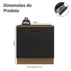 Balcão 80 cm 2 Gavetas Rustic/Preto Agata Madesa