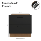 Balcão de Cozinha 80 cm 2 Gavetas (Sem Tampo) Rustic/Preto Agata Madesa