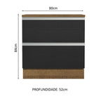Balcão 80 cm 2 Gavetas Rustic/Preto Glamy Madesa