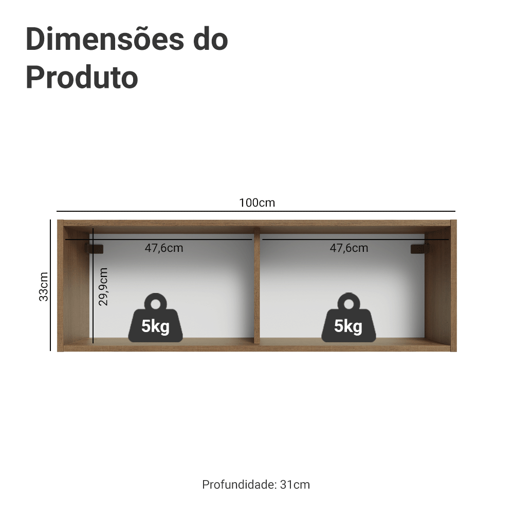 Armário Aéreo 100 cm 1 Porta Basculante Rustic/Branco Vik Madesa