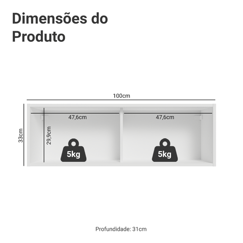Armário Aéreo 100 cm 1 Porta Basculante Branco/Preto Glamy Madesa