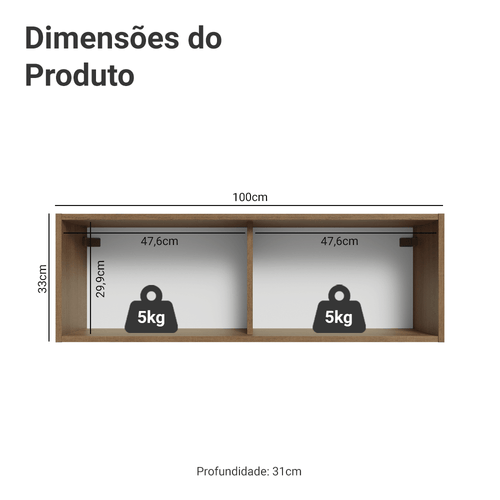 Armário Aéreo 100 cm 1 Porta Basculante Rustic/Cinza Vik Madesa