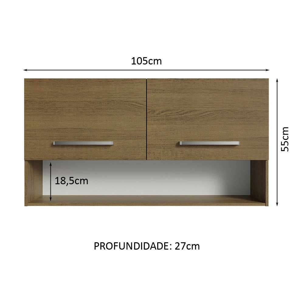 Armário Aéreo Cozinha 105cm 2 Portas 1 Nicho Rustic Emilly Madesa