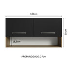 Armário Aéreo Cozinha 105cm 2 Portas 1 Nicho Rustic/Preto Emilly Madesa