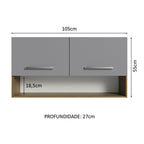 Armário Aéreo Cozinha 105cm 2 Portas 1 Nicho Rustic/Cinza Emilly Madesa