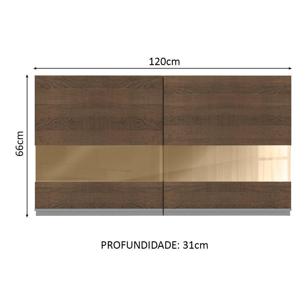Armário Aéreo Madesa Glamy 120 cm 2 Portas com Vidro Rustic
