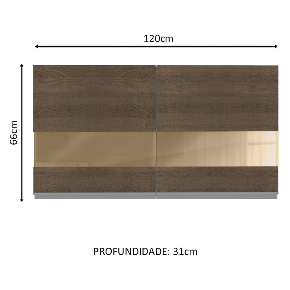Armário Aéreo Madesa Acordes 100% MDF 120 cm 2 Portas Vidro Reflex Branco/Rustic