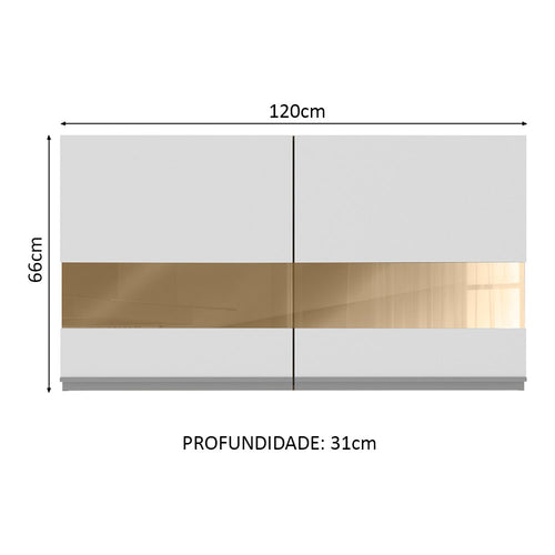 Armário Aéreo Madesa Glamy 120 cm 2 Portas com Vidro Rustic/Branco