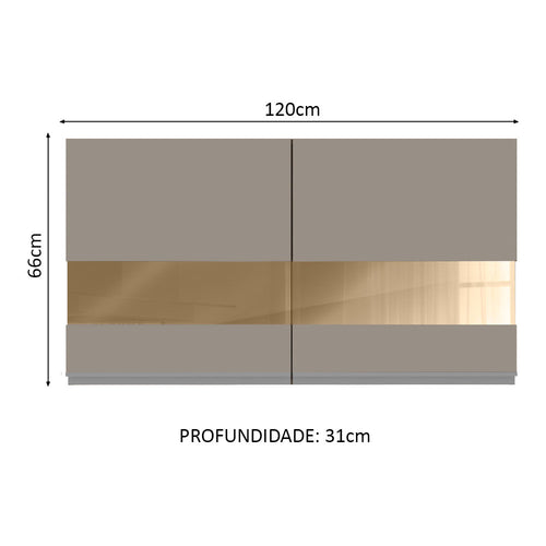 Armário Aéreo Madesa Glamy 120 cm 2 Portas com Vidro Rustic/Crema