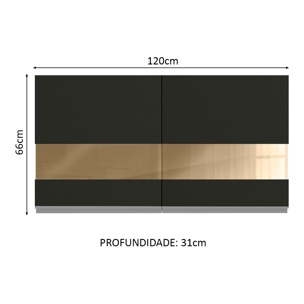 Armário Aéreo Madesa Glamy 120 cm 2 Portas com Vidro Rustic/Preto
