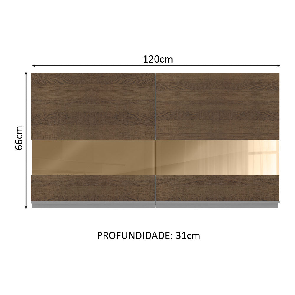 Armário Aéreo Madesa Glamy 120 cm 2 Portas com Vidro Branco/Rustic