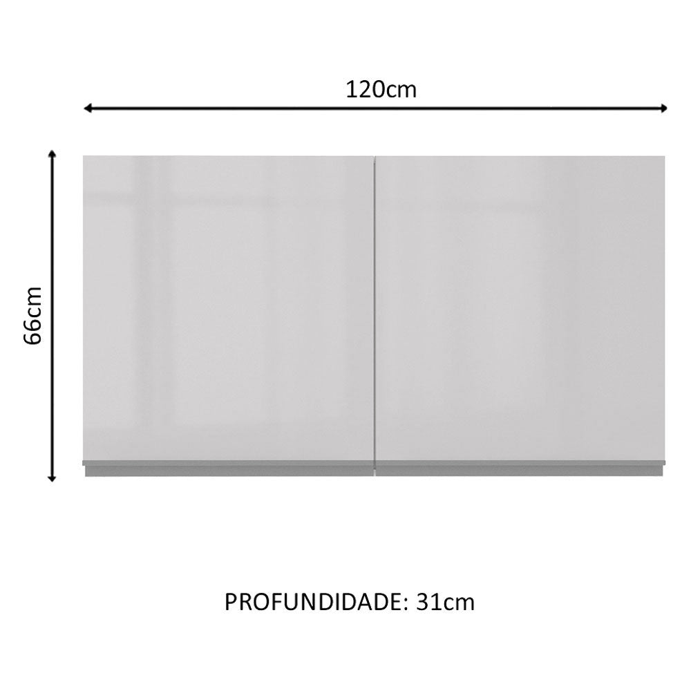 Armário Aéreo Madesa Acordes 100% MDF 120 cm 2 Portas Branco Brilho