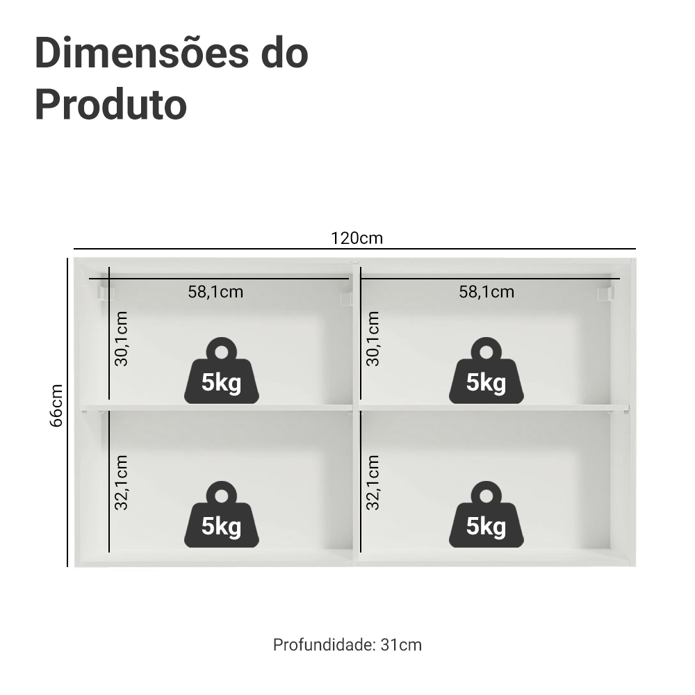 Armário Aéreo Madesa Reims 120 cm 2 Portas Branco