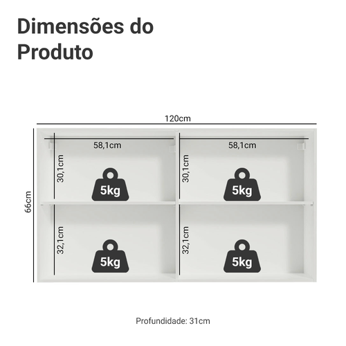 Armário Aéreo Madesa Reims 120 cm 2 Portas Branco