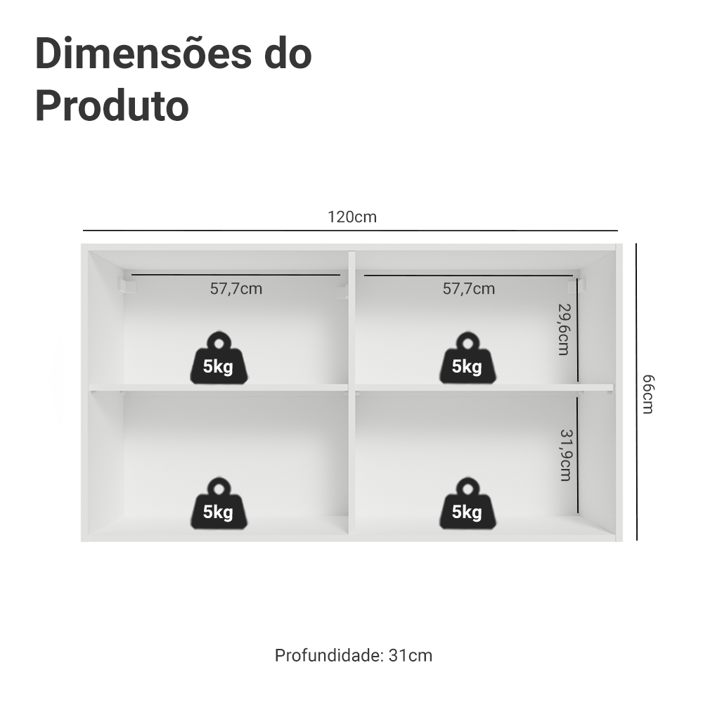Armário Aéreo 120 cm 2 Portas Branco/Crema Vik Madesa