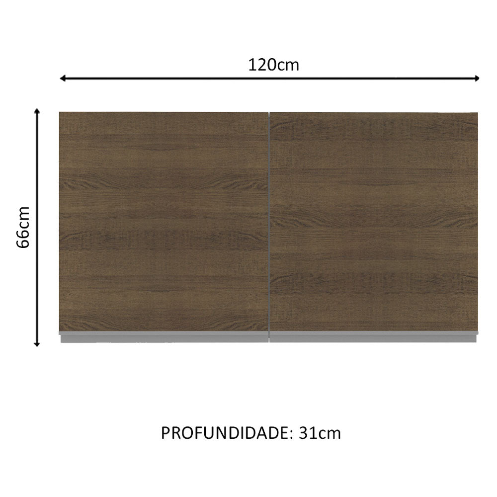 Armário Aéreo Madesa Acordes 100% MDF 120 cm 2 Portas Branco/Rustic