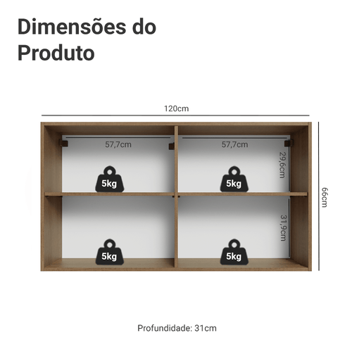 Armário Aéreo 120 cm 2 Portas Rustic/Branco Vik Madesa