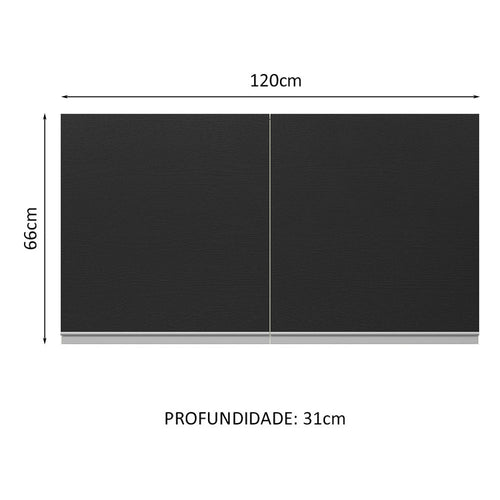 Armário Aéreo 100% MDF 120 cm 2 Portas Branco/Preto Acordes Madesa