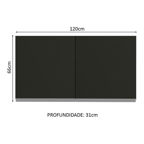 Armário Aéreo Madesa Glamy 120 cm 2 Portas Branco/Preto