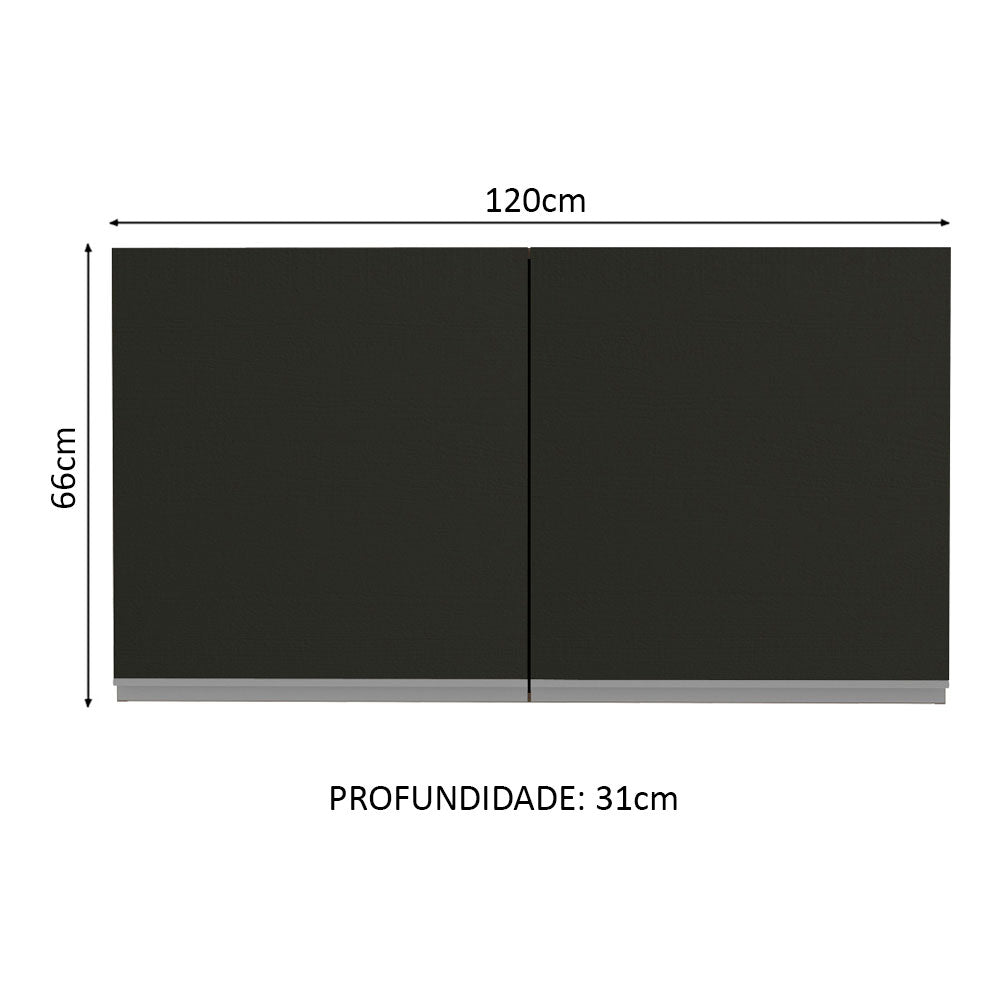 Armário Aéreo Madesa Glamy 120 cm 2 Portas Rustic/Preto