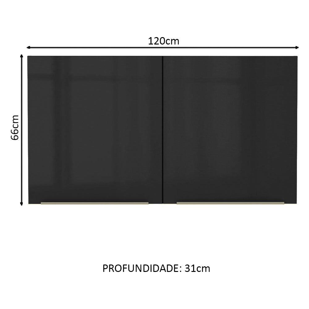 Armário Aéreo Madesa Lux 120 cm 2 Portas Rustic/Preto