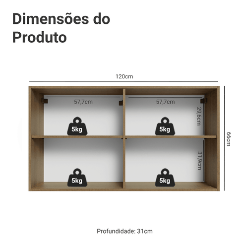 Armário Aéreo Madesa Lux 120 cm 2 Portas Rustic/Preto