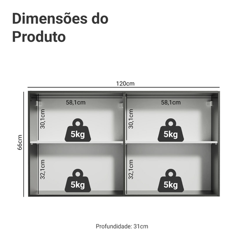 Armário Aéreo Madesa Reims 120 cm 2 Portas Preto
