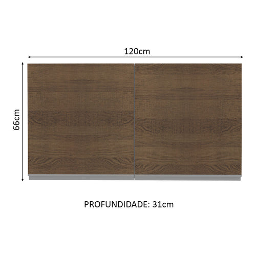 Armário Aéreo Madesa Glamy 120 cm 2 Portas Branco/Rustic