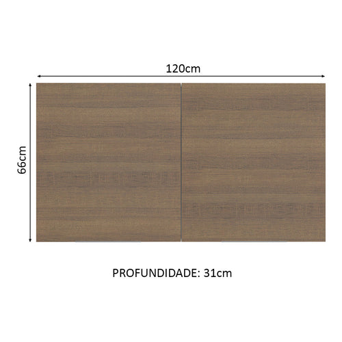 Armário Aéreo Madesa Stella 120 cm 2 Portas Branco/Rustic