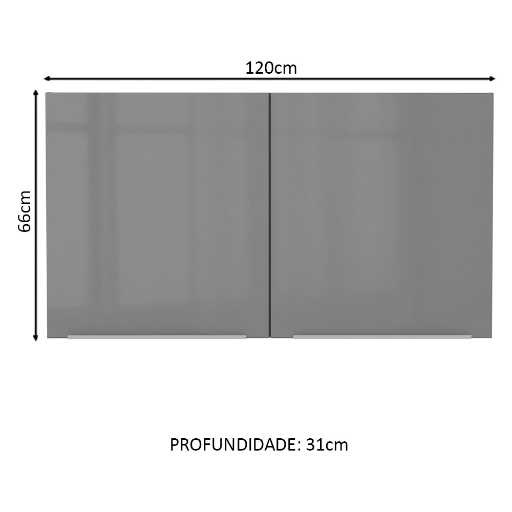 Armário Aéreo Madesa Lux 120 cm 2 Portas Rustic/Cinza