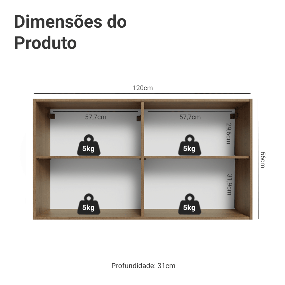 Armário Aéreo 120 cm 2 Portas Rustic/Cinza Vik Madesa