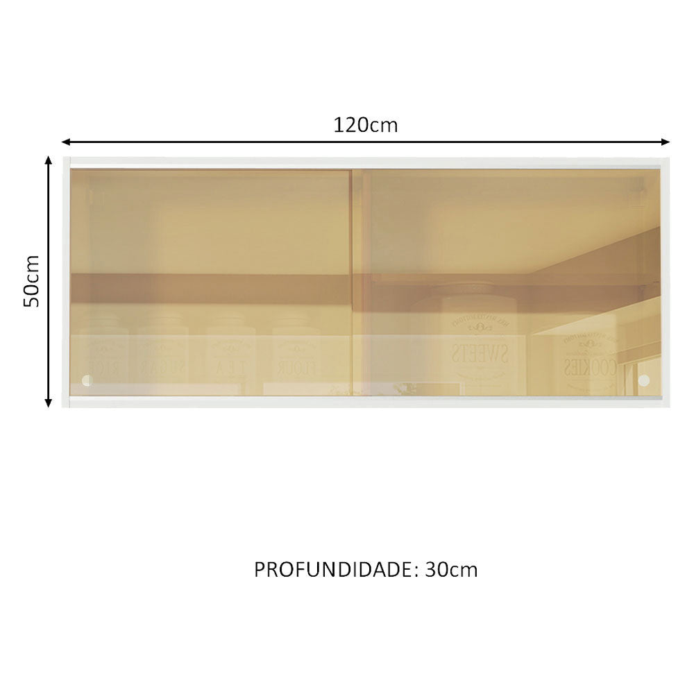 Armário Aéreo Madesa 2 Portas de Correr Vidro Reflex para Cozinhas Glamy, Lux, Agata e Reims Branco
