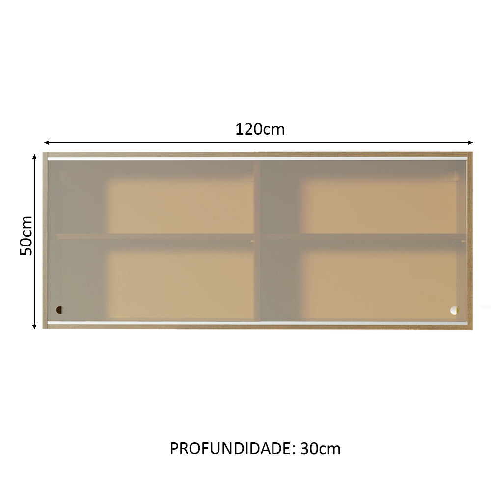 Armário Aéreo Madesa 2 Portas de Correr Vidro Reflex para Cozinhas Glamy, Lux, Agata e Reims Rustic