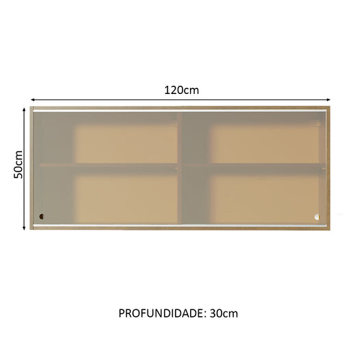 Armário Aéreo Madesa 2 Portas de Correr Vidro Reflex para Cozinhas Glamy, Lux, Agata e Reims Rustic
