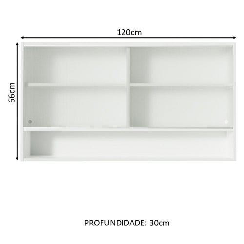 Armário Aéreo Madesa Glamy 2 Portas de Correr de Vidro e 1 Nicho Branco