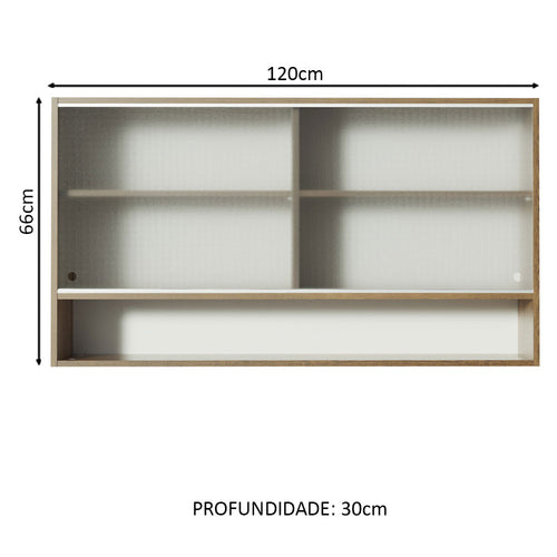 Armário Aéreo Madesa Glamy 2 Portas de Correr de Vidro e 1 Nicho Rustic