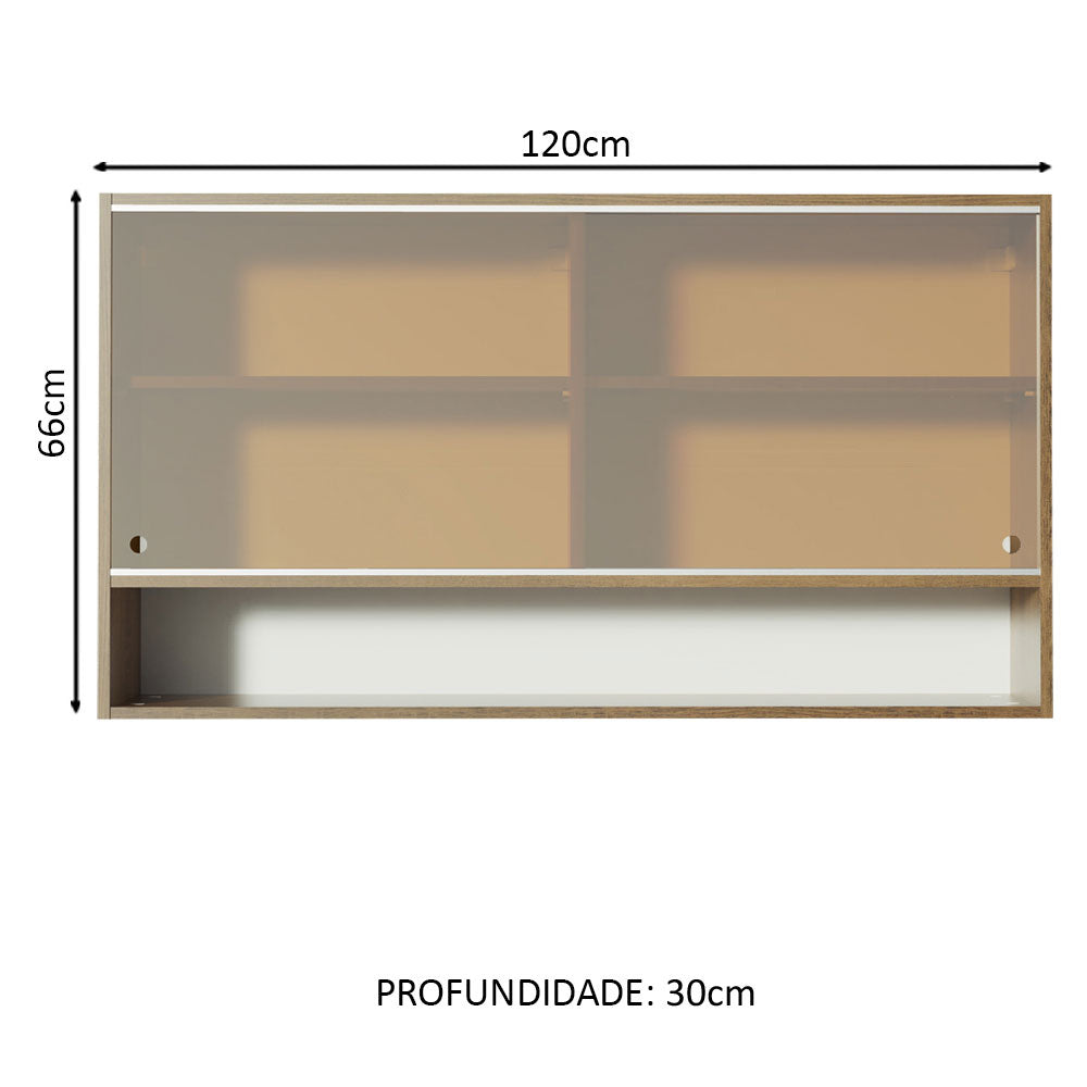 Armário Aéreo 2 Portas de Correr de Vidro Reflex e 1 Nicho para Cozinhas Glamy, Lux, Agata e Reims Rustic Madesa