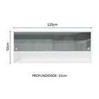 Armário Aéreo 120cm 2 Portas Correr Vidro Neutral 1 Nicho Branco para Cozinhas Glamy, Lux e Reims Madesa