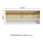 Armário Aéreo Madesa 120cm 2 Portas Correr Vidro Reflex 1 Nicho para Cozinhas Glamy, Lux e Reims Branco