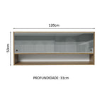 Armário Aéreo 120cm 2 Portas Correr Vidro Neutral 1 Nicho Rustic para Cozinhas Glamy, Lux e Reims Madesa