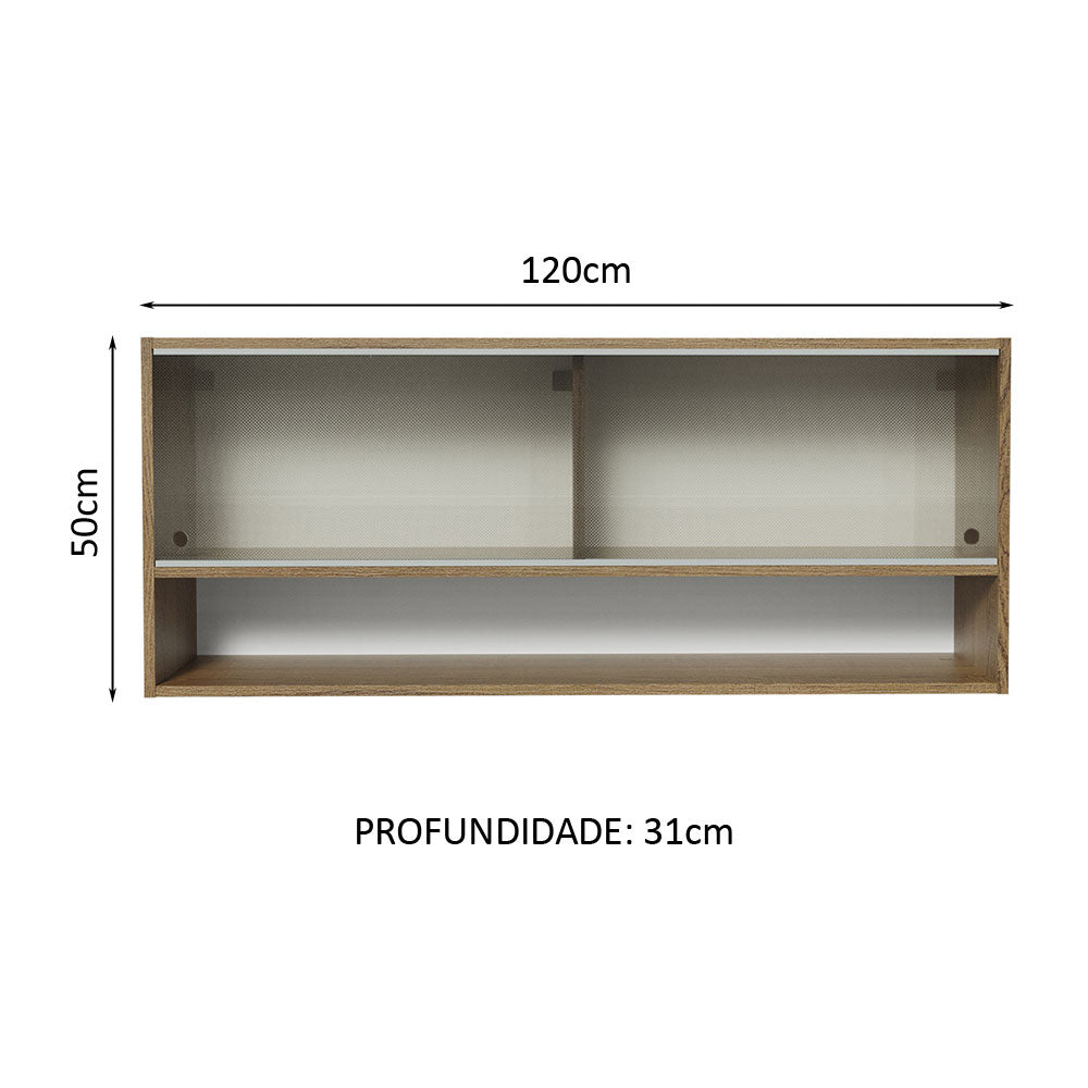 Armário Aéreo 120cm 2 Portas Correr Vidro Pontilhado 1 Nicho Rustic para Cozinhas Glamy, Lux e Reims Madesa