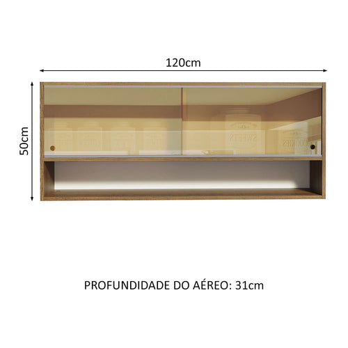 Armário Aéreo Madesa 120cm 2 Portas Correr Vidro Reflex 1 Nicho para Cozinhas Glamy, Lux e Reims Rustic