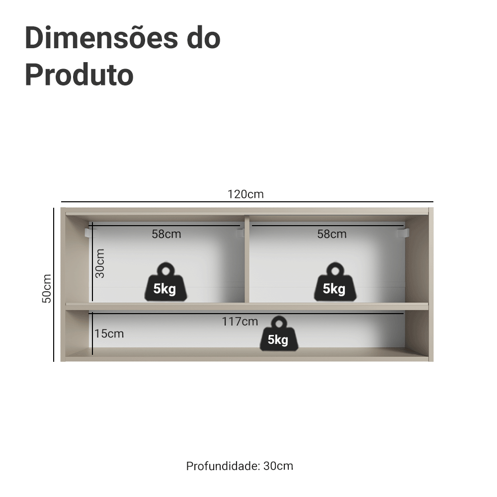 Armário Aéreo 2 Portas de Correr de Vidro Pontilhado e 1 Nicho Crema Nice Madesa