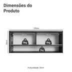 Armário Aéreo 2 Portas de Correr de Vidro Pontilhado e 1 Nicho Preto Madesa