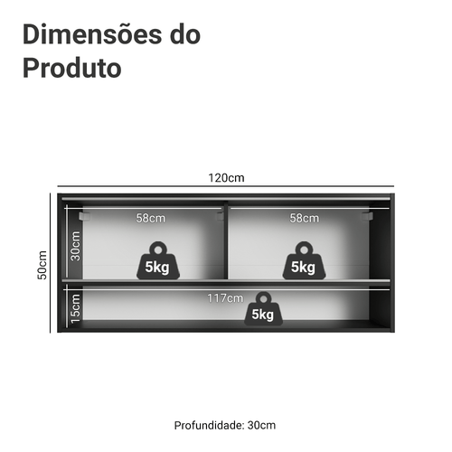 Armário Aéreo 2 Portas de Correr de Vidro Pontilhado e 1 Nicho Preto Madesa