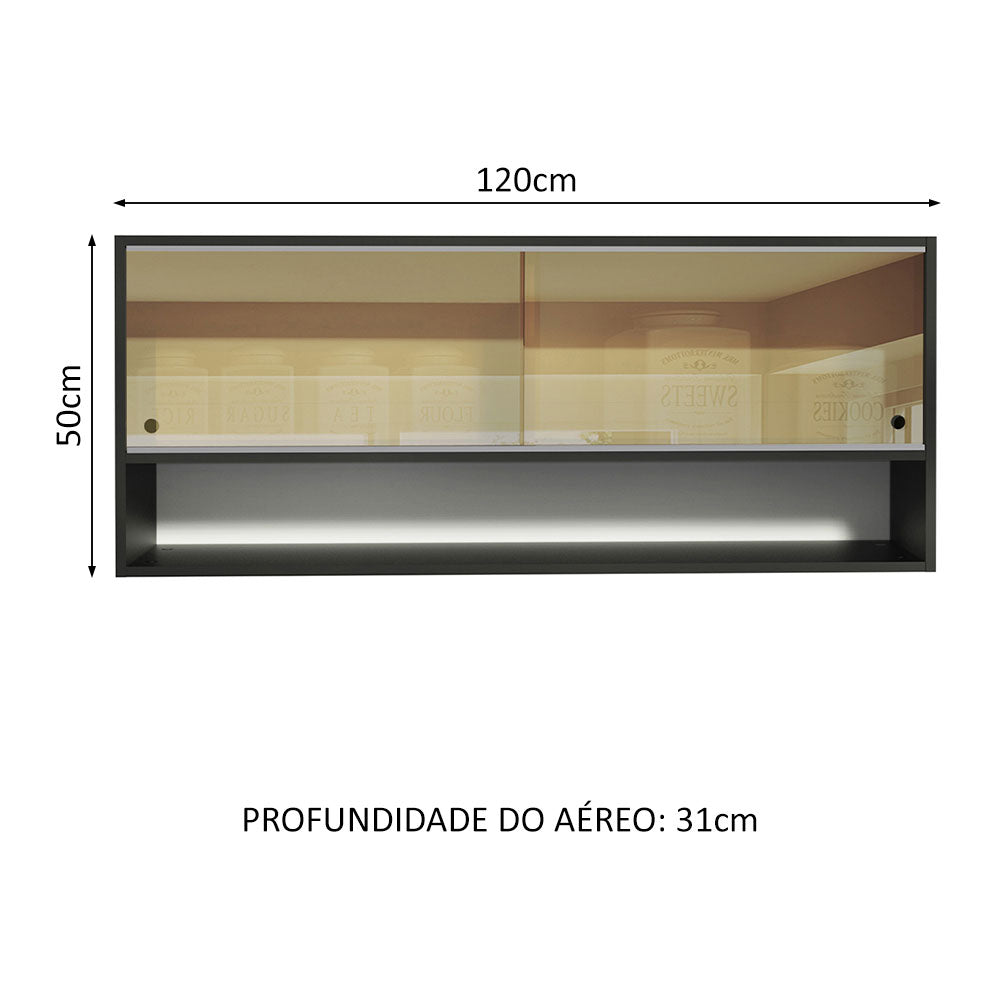 Armário Aéreo Madesa Reims 120cm 2 Portas de Correr de Vidro Reflex 1 Nicho Preto